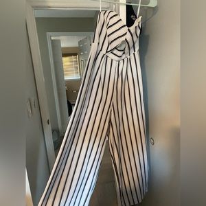 Strapless striped jumpsuit with cutout